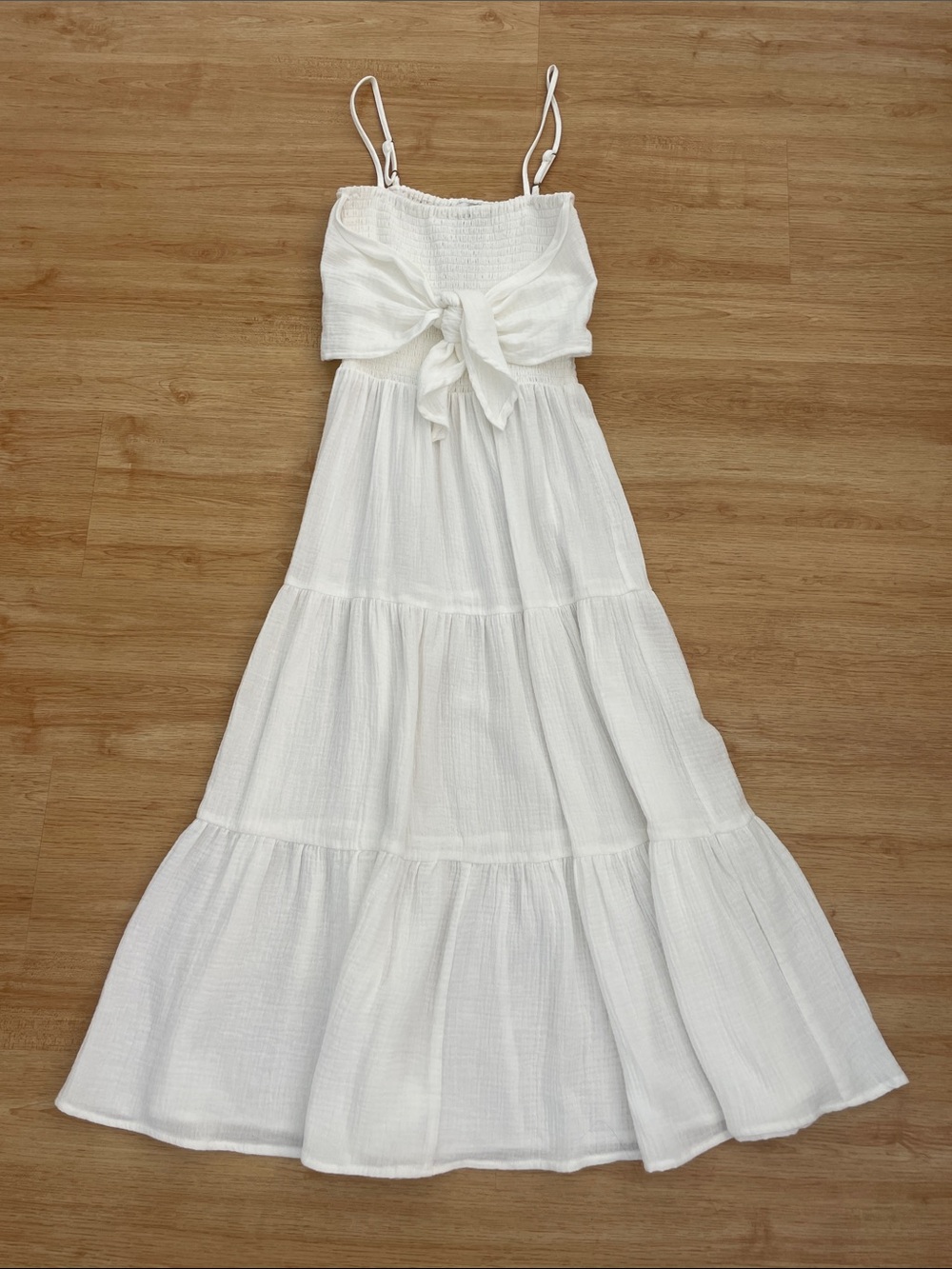 Tie Front Smocked White Dress